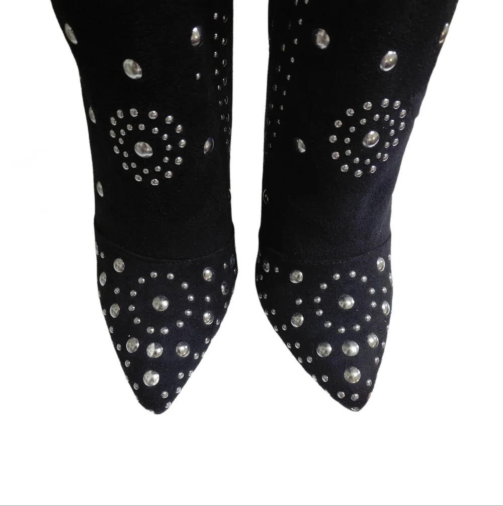 Scene Black Studded Knee-High Stiletto Boots Size 7